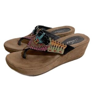 Azura Suede Headdress-TPM Wedge Thong Sandals 9.5 Beaded Multicolor Gypsy Native